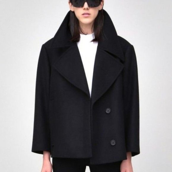 OAK Black Wool Admiral Coat -- Large - Picture 6 of 14